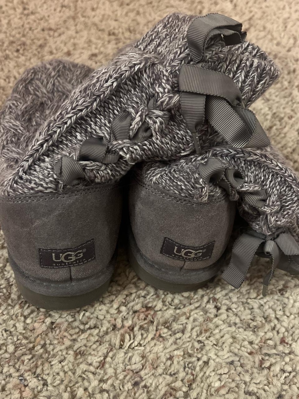 UGG Charcoal Knit Bow Back Suede Booties